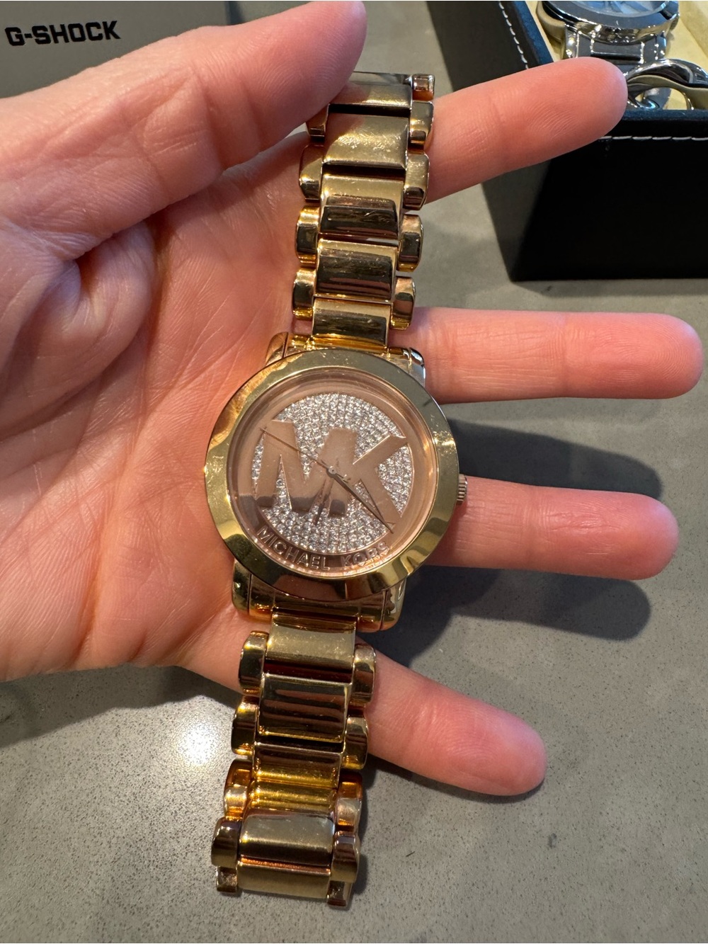 Michael Kors Rose Gold Crystal MK Logo Bracelet Watch